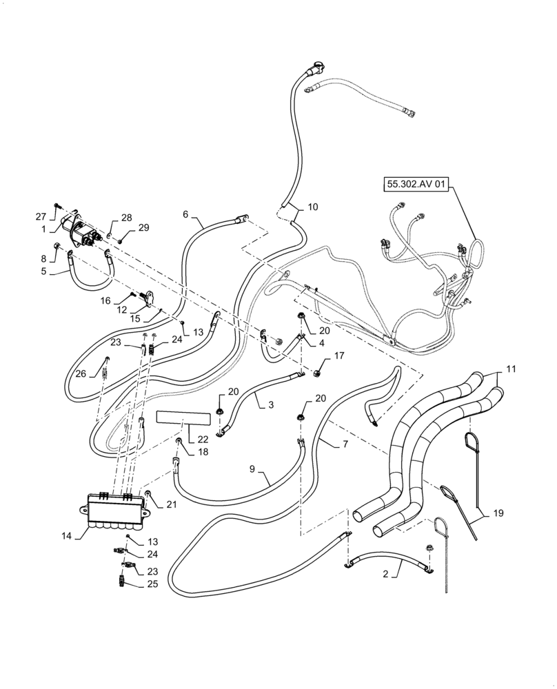 Схема запчастей Case IH TITAN 3540 - (55.302AI[01]) - BATTERY CUT-OUT, AND FUSE BOX (55) - ELECTRICAL SYSTEMS