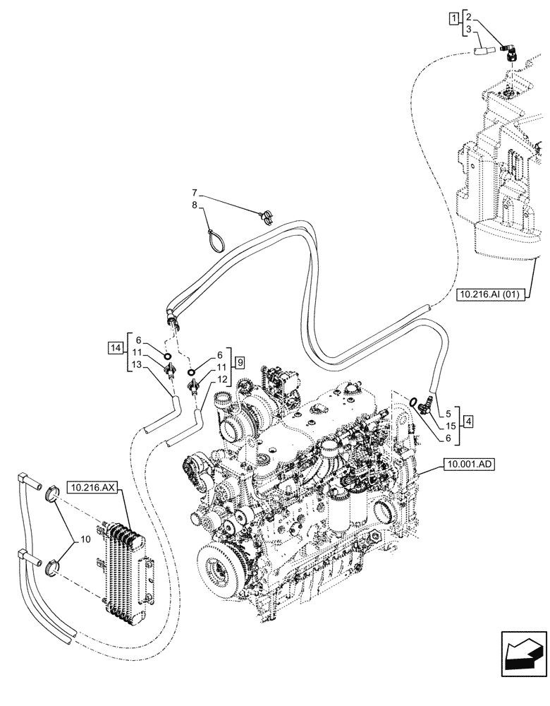 Схема запчастей Case IH PUMA 185 - (10.216.AY[02]) - VAR - 391131, 758001 - FUEL COOLER, LINE, W/ABS (10) - ENGINE