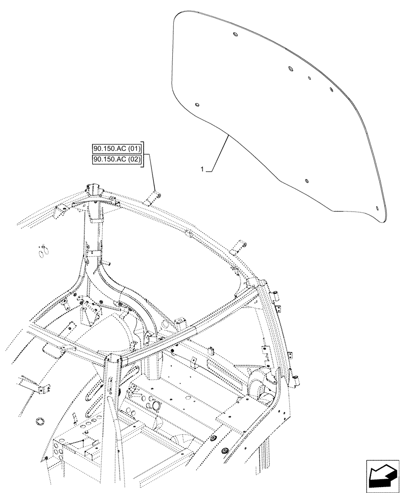 Схема запчастей Case IH PUMA 150 - (90.156.AB[01]) - WINDOW, REAR, GLASS, 1 DOOR (90) - PLATFORM, CAB, BODYWORK AND DECALS