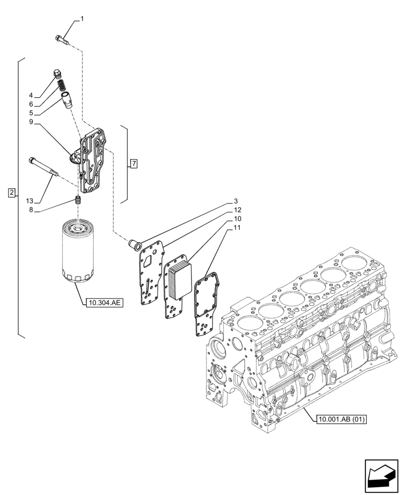 Схема запчастей Case IH F4DFE617L B002 - (10.408.AO) - ENGINE OIL, COOLER (10) - ENGINE