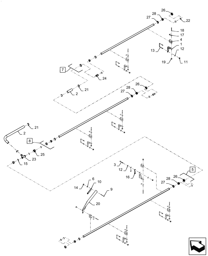 Схема запчастей Case IH PATRIOT 4440 - (78.110.AE[28.1]) - SPRAYBAR, 120, 7 SECTION, 20/30" SPACING, LH INNER, ASN YGT044000 (78) - SPRAYING