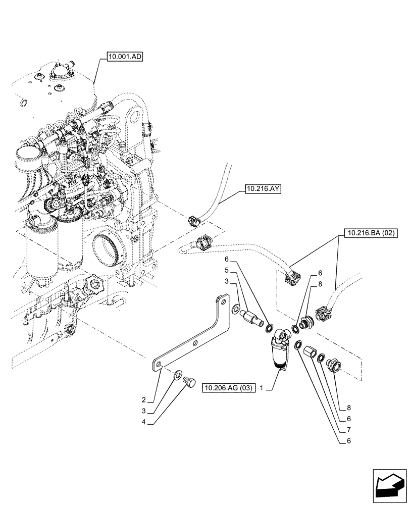 Схема запчастей Case IH PUMA 150 - (10.206.AG[02]) - VAR - 391131, 758001 - FUEL FILTER, SUPPORT (10) - ENGINE