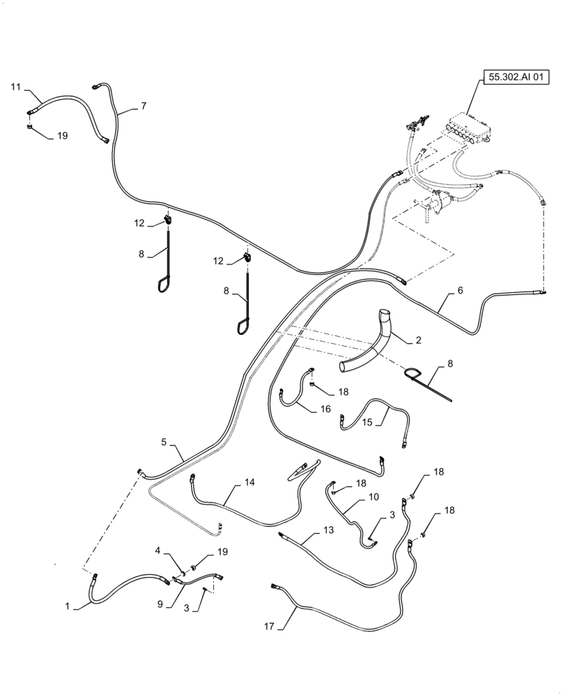 Схема запчастей Case IH TITAN 4040 - (55.302.AV[01]) - BATTERY - CABLES (55) - ELECTRICAL SYSTEMS