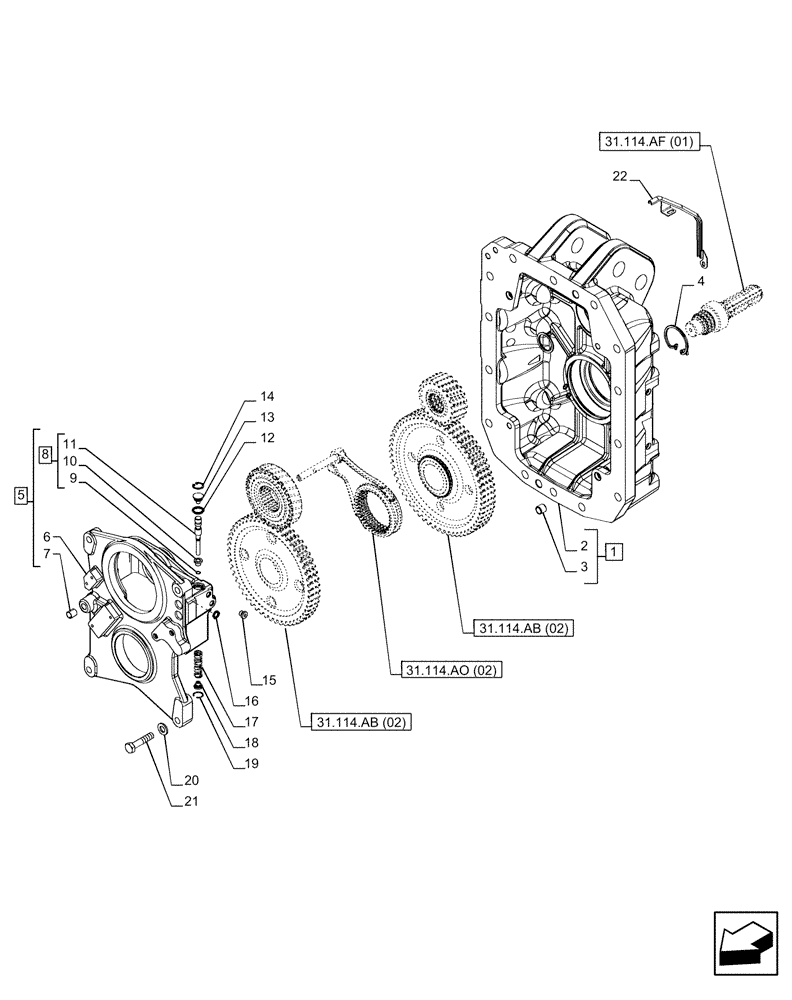 Схема запчастей Case IH PUMA 220 CVT - (31.114.AH[02]) - VAR - 338179, 338182, 391145, 758025, 758029 - PTO 1000/1000E RPM, HOUSING (31) - IMPLEMENT POWER TAKE OFF