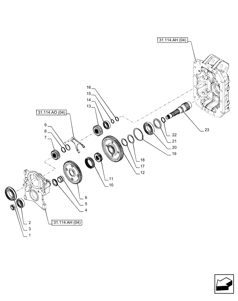 Схема запчастей Case IH PUMA 185 CVT - (31.114.AB[04]) - VAR - 338184, 758032 - PTO 540E/1000 RPM, DRIVEN SHAFT (31) - IMPLEMENT POWER TAKE OFF