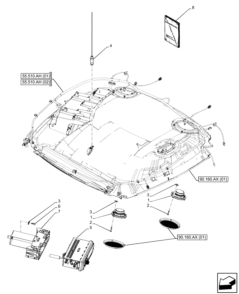 Схема запчастей Case IH PUMA 200 - (55.512.AA[02]) - VAR - 758659 - CAB, RADIO, SET (55) - ELECTRICAL SYSTEMS