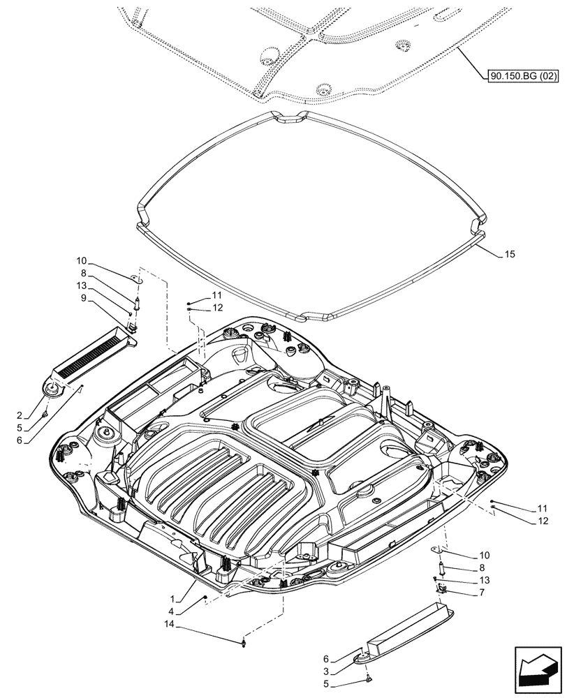 Схема запчастей Case IH PUMA 150 - (90.150.BG[03]) - VAR - 338303, 338311, 391345, 758962 - ROOF LINING (90) - PLATFORM, CAB, BODYWORK AND DECALS