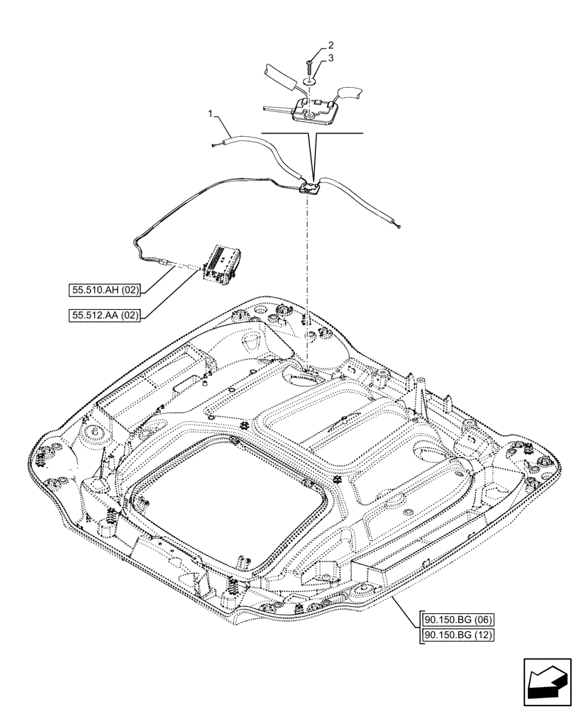 Схема запчастей Case IH PUMA 185 CVT - (55.512.AA[05]) - VAR - 338305, 338306, 338309, 338313, 338314, 338315, 758961, 758963 - CAB ROOF, W/ HIGH VISIBILITY PANEL, RADIO, ANTENNA (55) - ELECTRICAL SYSTEMS