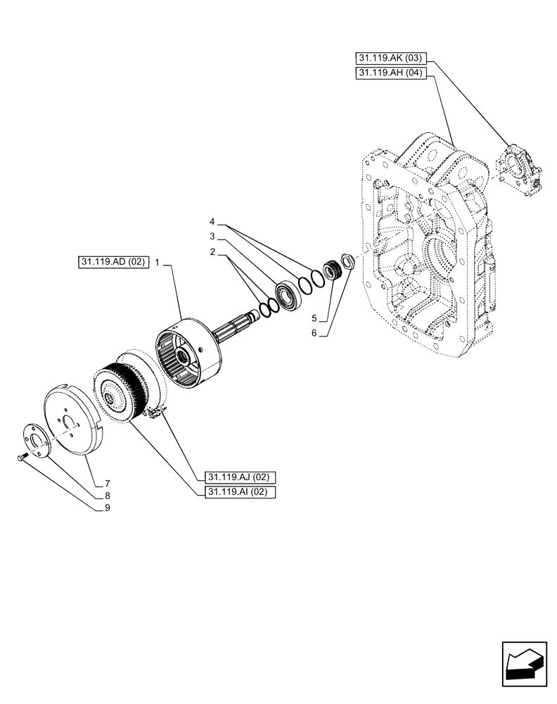 Схема запчастей Case IH PUMA 185 CVT - (31.119.AD[03]) - VAR - 758030 - PTO 540/540E/1000/1000E RPM, DRIVE SHAFT, FRONT (31) - IMPLEMENT POWER TAKE OFF