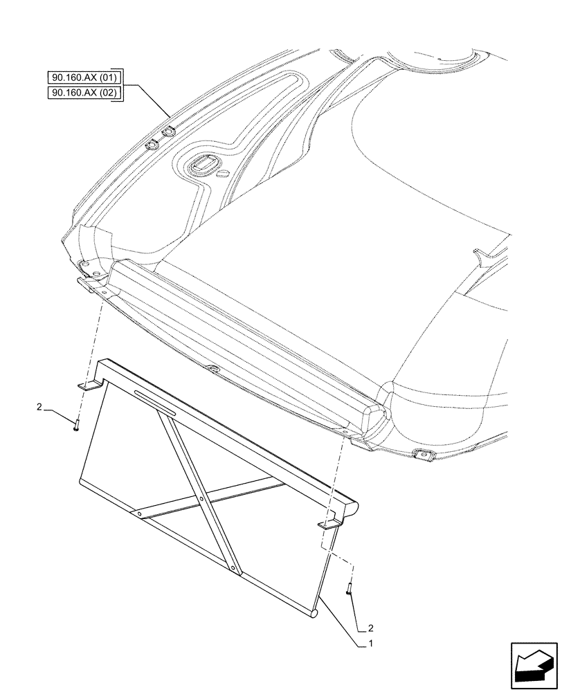 Схема запчастей Case IH PUMA 185 CVT - (90.151.AE[04]) - VAR - 338302, 338303, 338304, 338310, 338311, 338312, 391345, 758962 - HEADLINER, SUN PROTECTION (90) - PLATFORM, CAB, BODYWORK AND DECALS