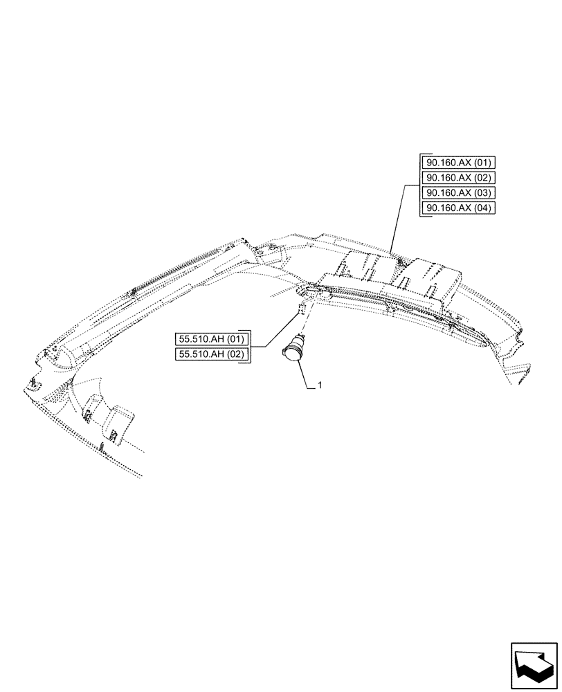 Схема запчастей Case IH PUMA 165 CVT - (55.512.AD[01]) - VAR - 338302, 338303, 338304, 338305, 338306, 338309, 338310, 338311, 338312, 338313, 338314, 338315, 391345, 758961, 758962, 758963 - HEADLINER, CIGARETTE LIGHTER (55) - ELECTRICAL SYSTEMS