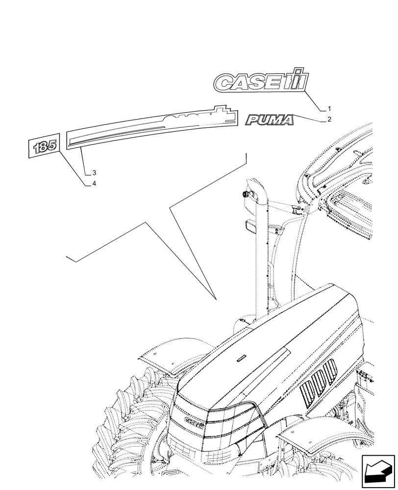 Схема запчастей Case IH PUMA 185 CVT - (90.108.AB[01]) - DECAL, MODEL (90) - PLATFORM, CAB, BODYWORK AND DECALS