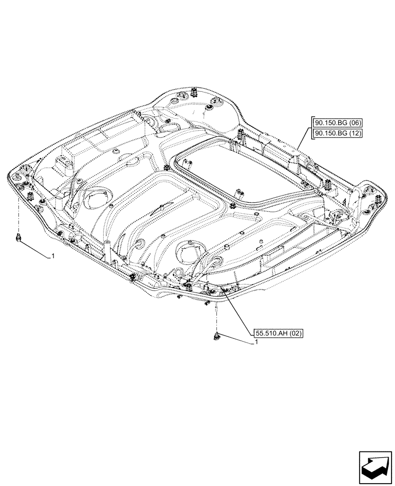 Схема запчастей Case IH PUMA 150 - (55.510.BM[10]) - VAR - 338305, 338306, 338309, 338313, 338314, 338315, 758961, 758963 - CAB ROOF, W/ HIGH VISIBILITY PANEL, POWER SOCKET (55) - ELECTRICAL SYSTEMS