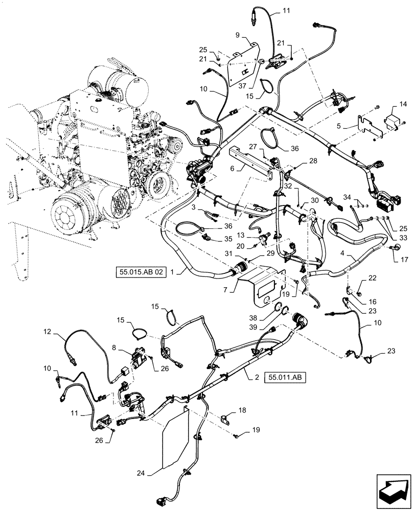 Схема запчастей Case IH 5140 - (55.015.AB[01]) - ENGINE WIRING ASSY (55) - ELECTRICAL SYSTEMS