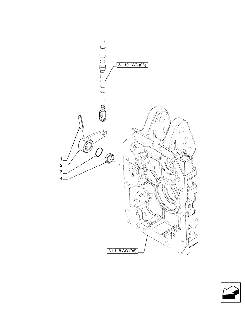 Схема запчастей Case IH PUMA 150 CVT - (31.101.AB[05]) - VAR - 758024 - PTO 540/1000/1000E RPM, LEVER (31) - IMPLEMENT POWER TAKE OFF