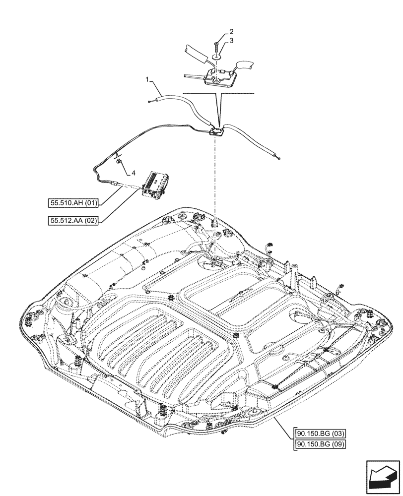 Схема запчастей Case IH PUMA 200 CVT - (55.512.AA[04]) - VAR - 338302, 338303, 338304, 338310, 338311, 338312, 391345, 758962 - CAB ROOF, RADIO, ANTENNA (55) - ELECTRICAL SYSTEMS