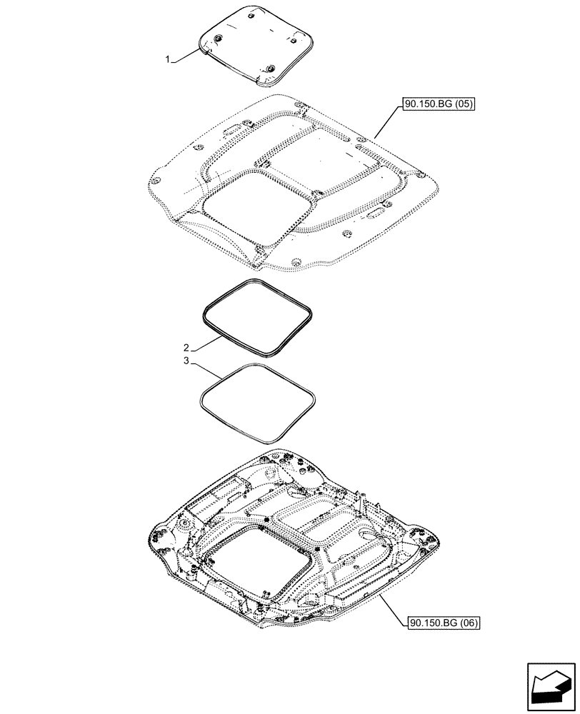 Схема запчастей Case IH PUMA 220 - (90.156.AY[01]) - VAR - 338306, 338314, 758961, 758963 - CAB ROOF, W/ HIGH VISIBILITY PANEL, GLASS (90) - PLATFORM, CAB, BODYWORK AND DECALS