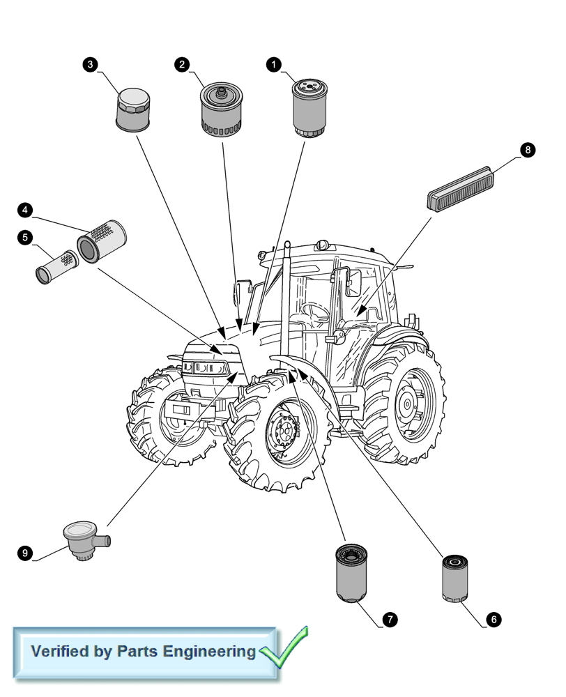 Схема запчастей Case IH JX95 - (0.05.4[01]) - MAINTENANCE PARTS - FILTERS (00) - GENERAL