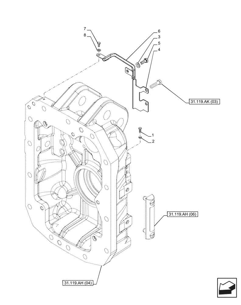 Схема запчастей Case IH PUMA 185 CVT - (31.119.AH[05]) - VAR - 758030 - PTO 540/540E/1000/1000E RPM, HOUSING, SUPPORT (31) - IMPLEMENT POWER TAKE OFF