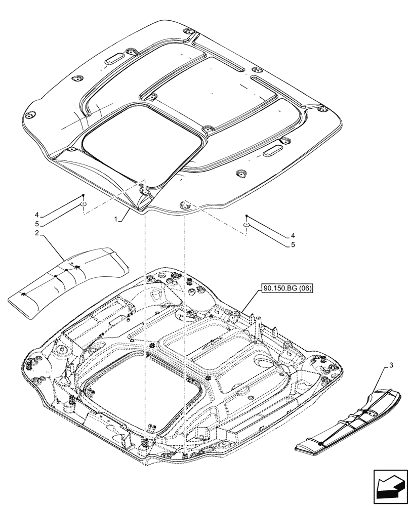 Схема запчастей Case IH PUMA 150 - (90.150.BG[05]) - VAR - 338306, 338314, 758961, 758963 - CAB ROOF, W/ HIGH VISIBILITY PANEL (90) - PLATFORM, CAB, BODYWORK AND DECALS