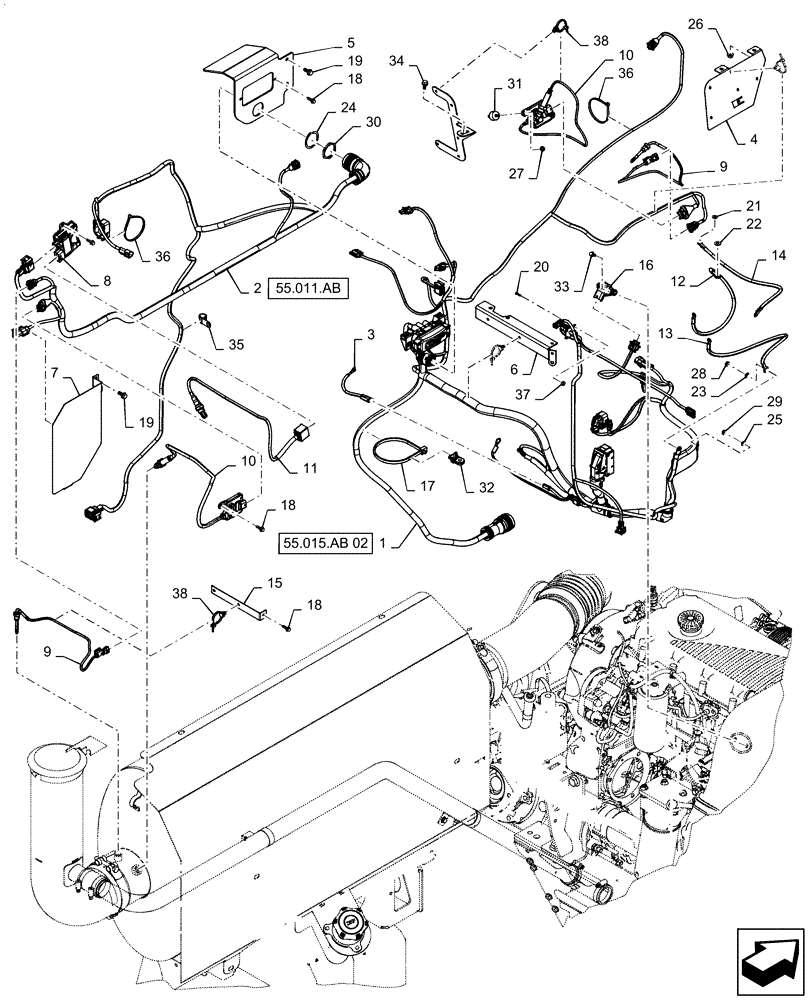 Схема запчастей Case IH 7140 - (55.015.AB[01]) - ENGINE WIRING ASSY (55) - ELECTRICAL SYSTEMS