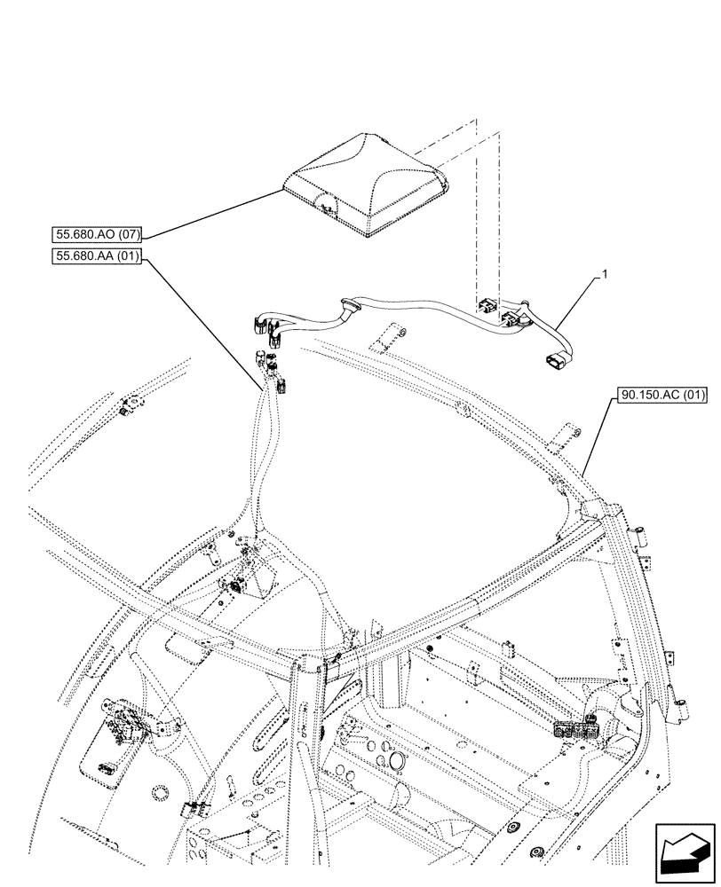 Схема запчастей Case IH PUMA 185 CVT - (55.680.AA[04]) - VAR - 338302, 338304, 338305, 338309, 338310, 338312, 338313, 338315 - GPS RECEIVER, WIRE HARNESS (55) - ELECTRICAL SYSTEMS