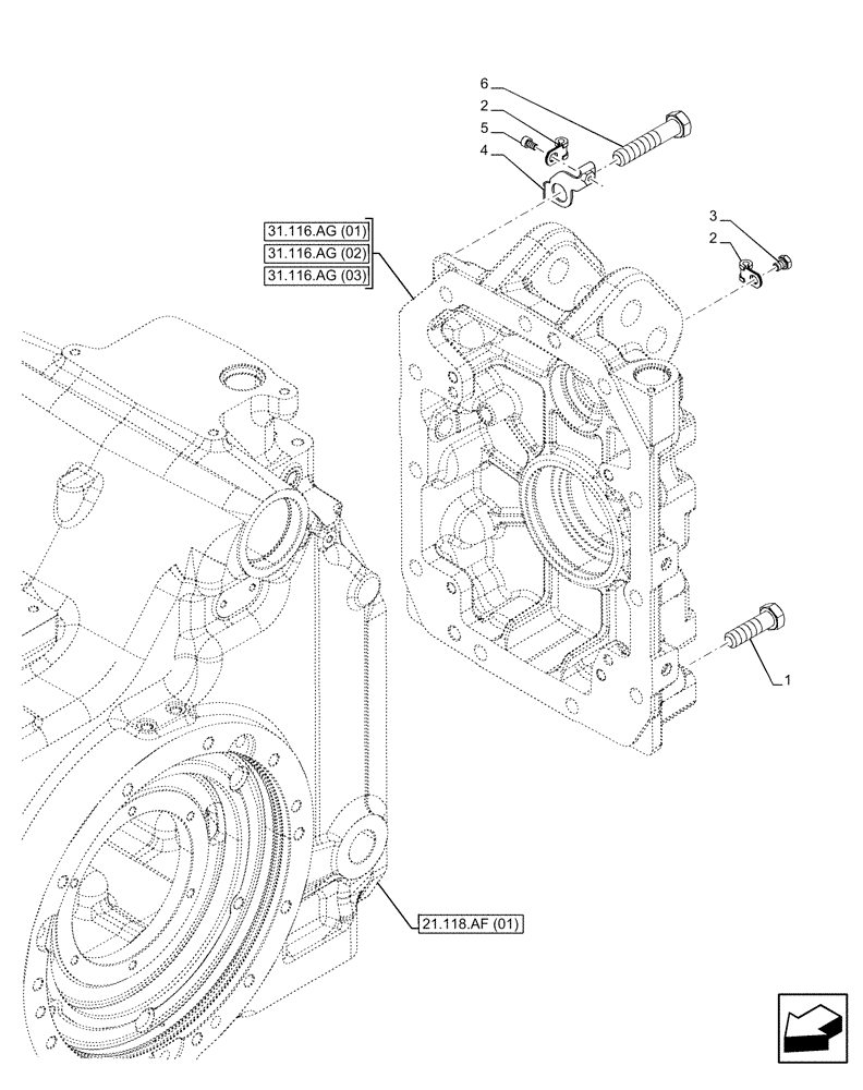 Схема запчастей Case IH PUMA 150 CVT - (31.116.AG[07]) - VAR - 391139, 392831, 758023, 758024, 759429 - PTO, HOUSING, MOUNTING (31) - IMPLEMENT POWER TAKE OFF