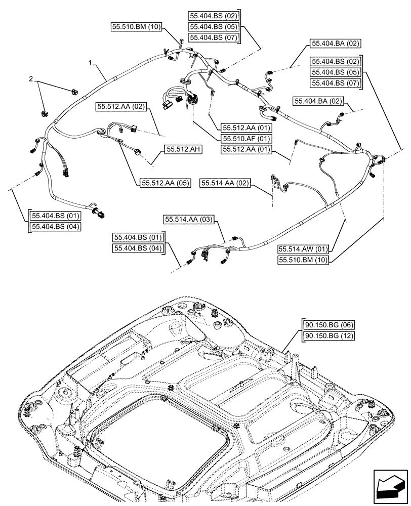 Схема запчастей Case IH PUMA 165 - (55.510.AH[02]) - VAR - 338305, 338306, 338309, 338313, 338314, 338315, 758961, 758963 - CAB ROOF, W/ HIGH VISIBILITY PANEL, HARNESS (55) - ELECTRICAL SYSTEMS