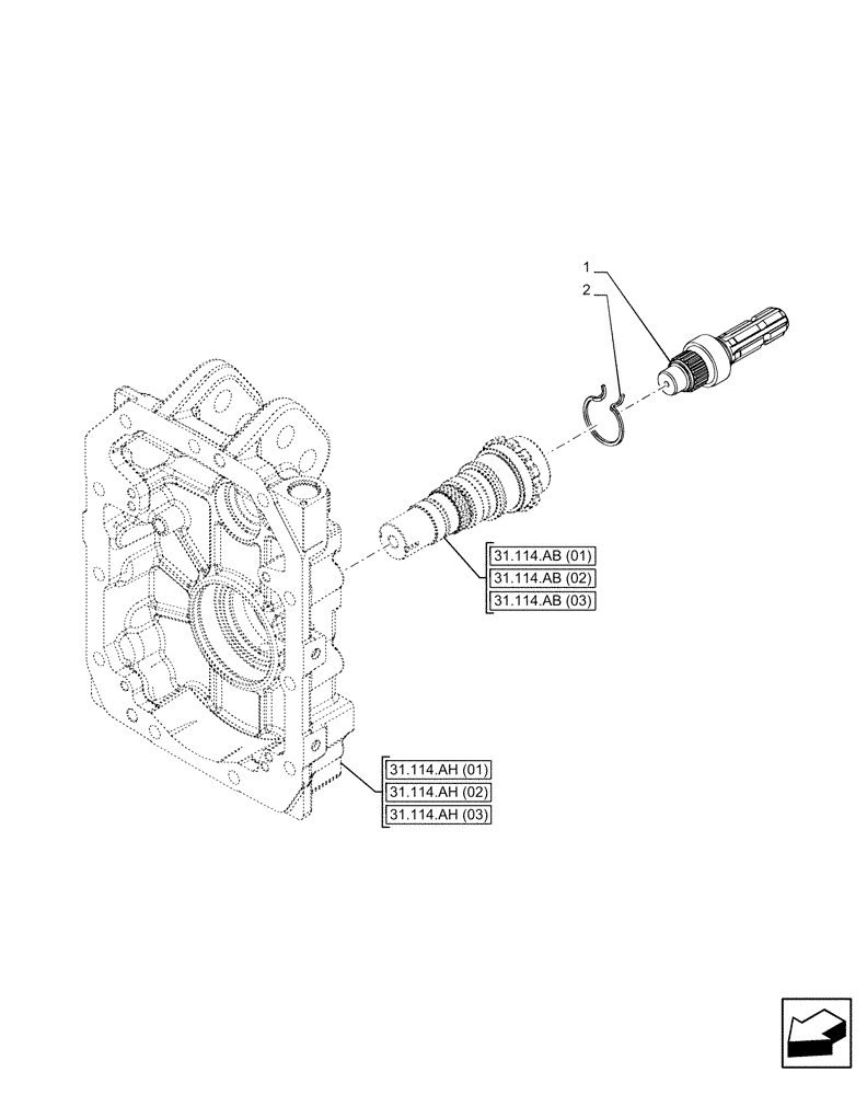 Схема запчастей Case IH PUMA 165 CVT - (31.114.AF[01]) - VAR - 758031 - PTO 540/1000 RPM, OUTPUT SHAFT (31) - IMPLEMENT POWER TAKE OFF