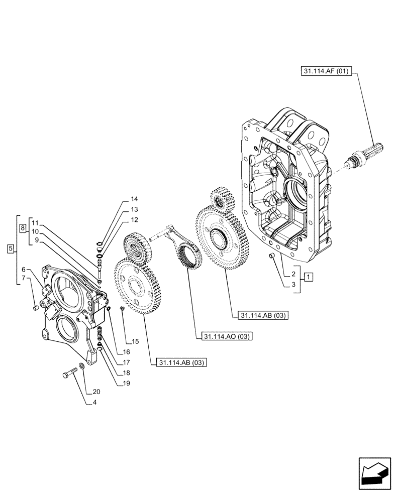 Схема запчастей Case IH PUMA 185 CVT - (31.114.AH[03]) - VAR - 338183, 758031 - PTO 540/1000 RPM, HOUSING (31) - IMPLEMENT POWER TAKE OFF