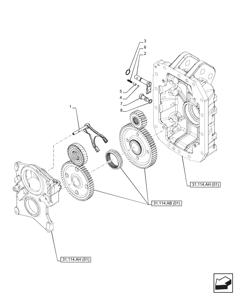 Схема запчастей Case IH PUMA 185 CVT - (31.114.AO[01]) - VAR - 338178, 338181, 391141, 758028 - PTO 540E/1000 RPM, SELECTOR (31) - IMPLEMENT POWER TAKE OFF