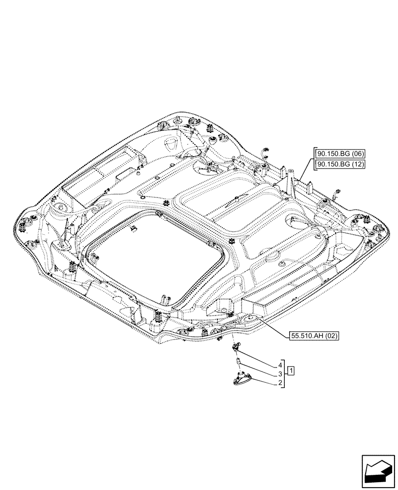 Схема запчастей Case IH PUMA 185 CVT - (55.514.AA[03]) - VAR - 338305, 338306, 338309, 338313, 338314, 338315, 758961, 758963 - CAB ROOF, W/ HIGH VISIBILITY PANEL, INTERIOR LIGHT (55) - ELECTRICAL SYSTEMS