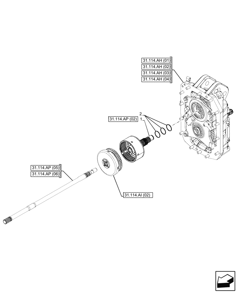 Схема запчастей Case IH PUMA 220 - (31.114.AP[04]) - VAR - 338178, 338179, 338181, 338182, 338184, 391141, 758025, 758028, 758029, 758032 - PTO 540/1000 RPM, PTO 540E/1000 RPM, PTO 1000/1000E RPM, MAIN SHAFT (31) - IMPLEMENT POWER TAKE OFF