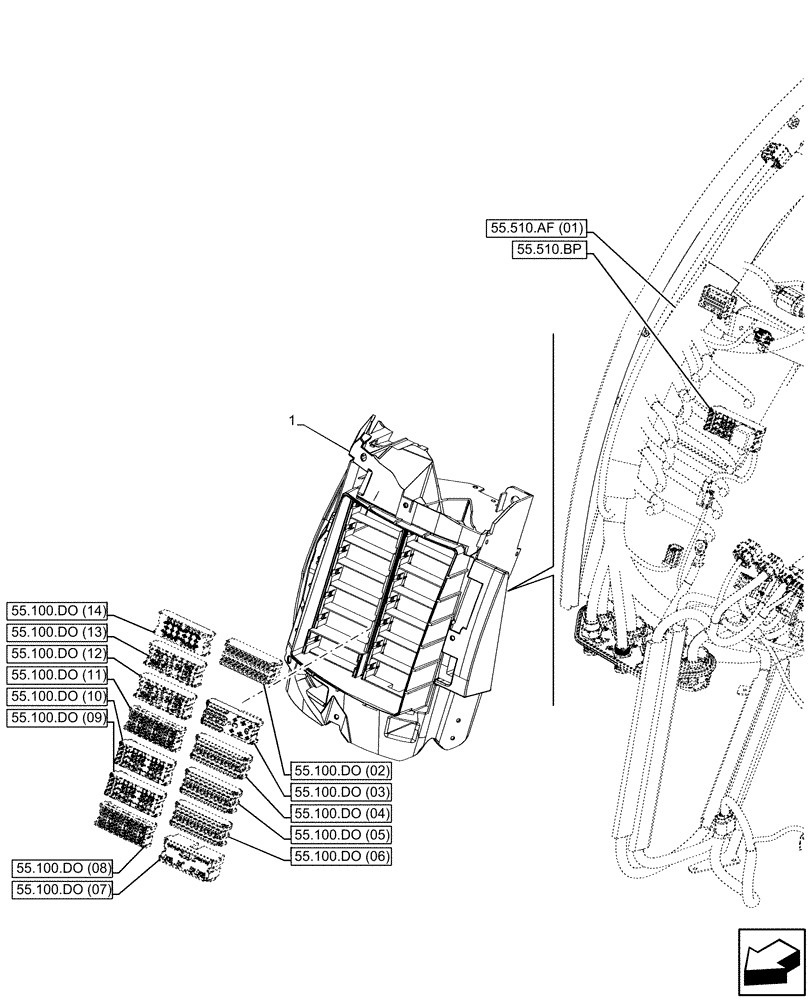 Схема запчастей Case IH PUMA 165 CVT - (55.100.DO[01]) - FUSE BOX, RELAY (55) - ELECTRICAL SYSTEMS