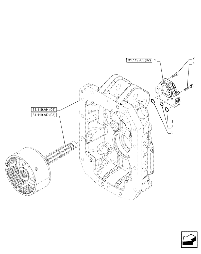 Схема запчастей Case IH PUMA 185 CVT - (31.119.AK[03]) - VAR - 758030 - PTO 540/540E/1000/1000E RPM, MANIFOLD (31) - IMPLEMENT POWER TAKE OFF