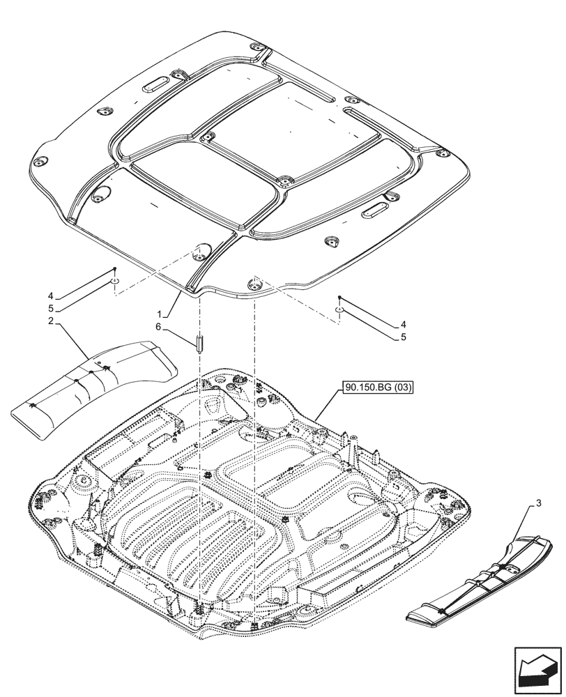 Схема запчастей Case IH PUMA 220 CVT - (90.150.BG[02]) - VAR - 338303, 338311, 391345, 758962 - CAB ROOF (90) - PLATFORM, CAB, BODYWORK AND DECALS