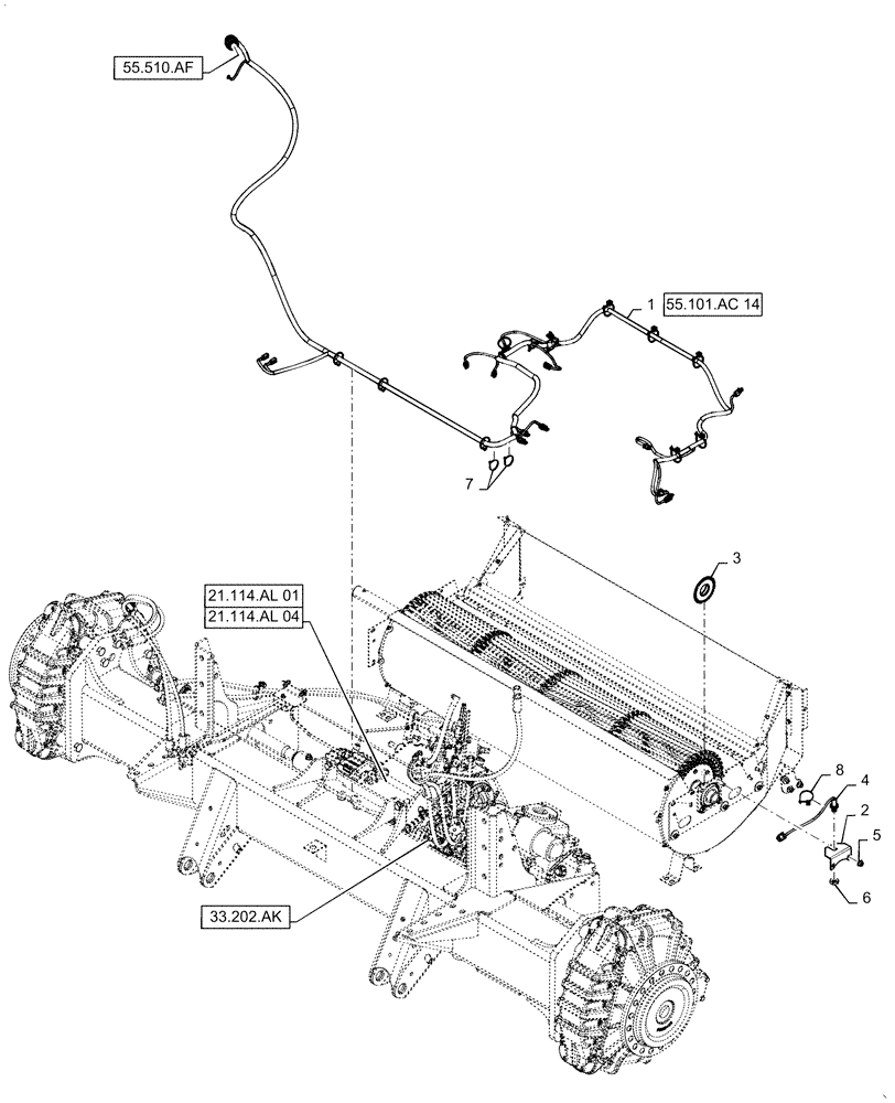 Схема запчастей Case IH 7140 - (55.101.AC[05]) - WIRE HARNESS, FRAME, FRONT AXLE, BRAKE VALVE (55) - ELECTRICAL SYSTEMS