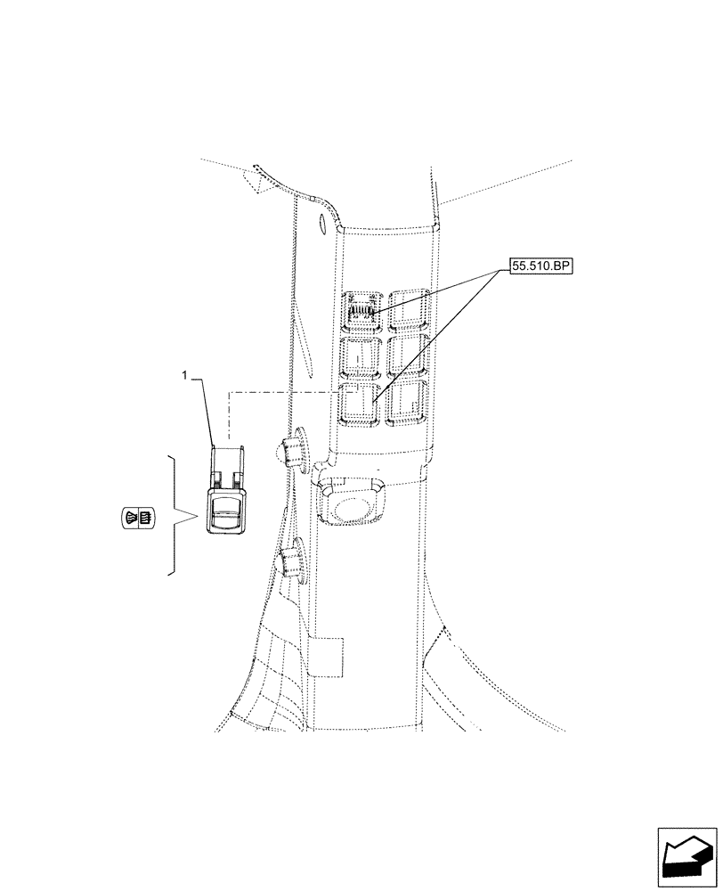 Схема запчастей Case IH PUMA 185 CVT - (55.512.AI) - VAR - 758962, 758963, 338310, 338311, 338312, 338313, 338314, 338316 - HEATED GLASS, SWITCH (55) - ELECTRICAL SYSTEMS