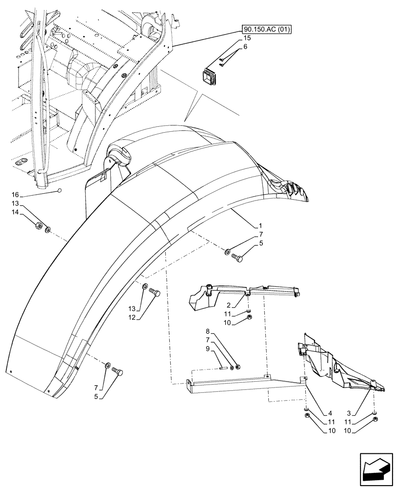 Схема запчастей Case IH PUMA 165 CVT - (90.116.AC[08]) - VAR - 758181, 758182, 758183, 758339, 758340, 758341 - WIDE REAR FENDERS (90) - PLATFORM, CAB, BODYWORK AND DECALS