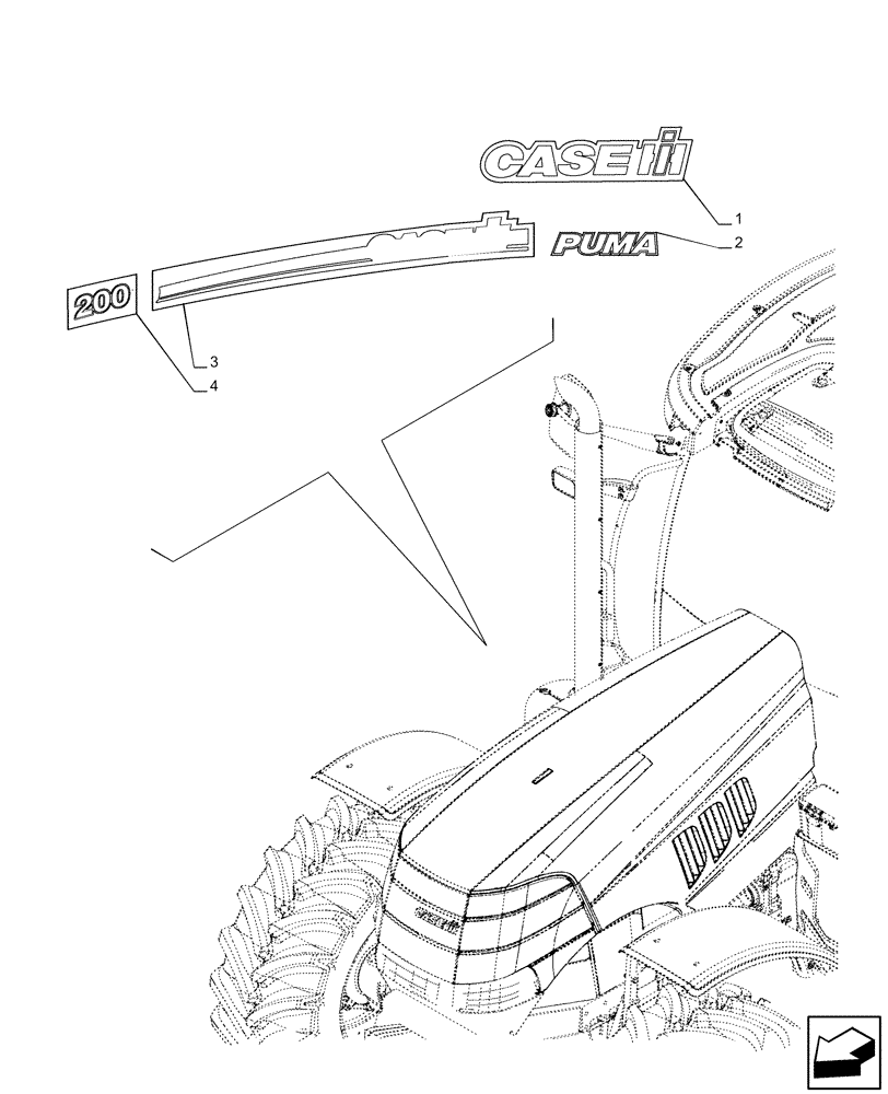 Схема запчастей Case IH PUMA 200 - (90.108.AB[02]) - DECAL, MODEL (90) - PLATFORM, CAB, BODYWORK AND DECALS