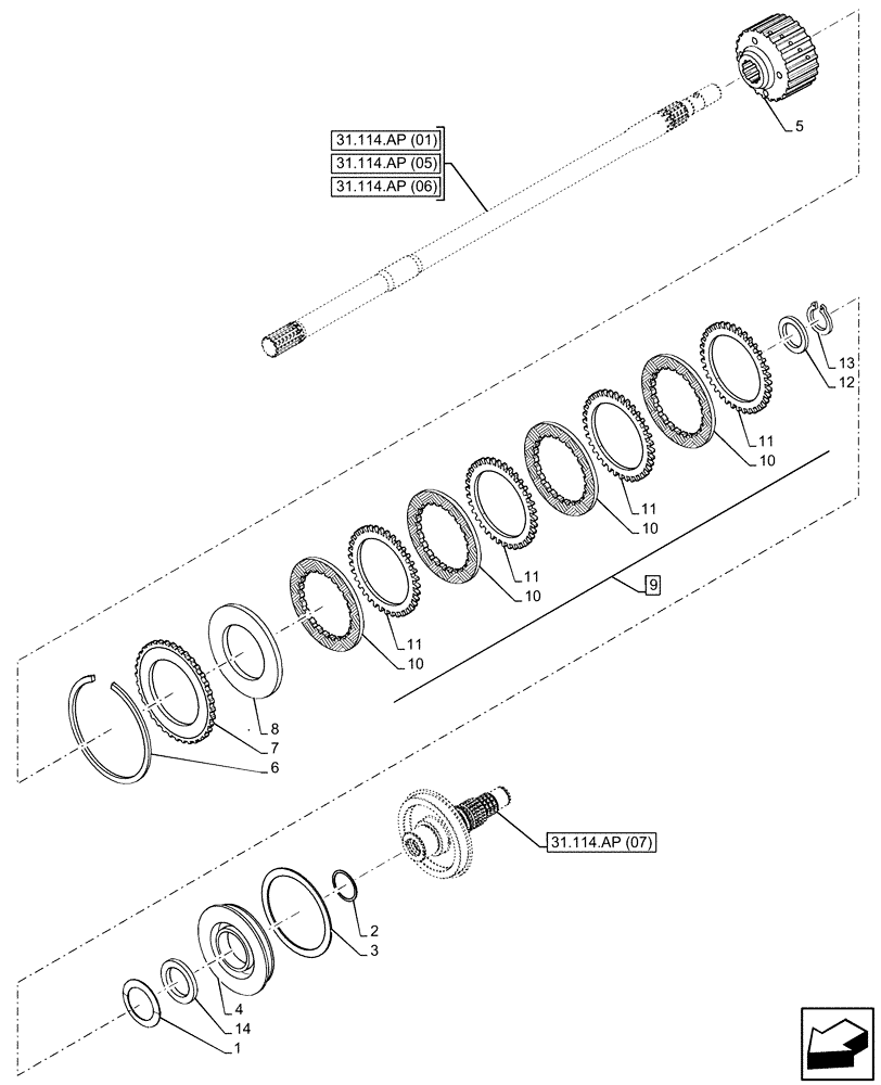 Схема запчастей Case IH PUMA 240 CVT - (31.114.AI[03]) - VAR - 338183, 758031 - PTO 540/1000 RPM, CLUTCH (31) - IMPLEMENT POWER TAKE OFF