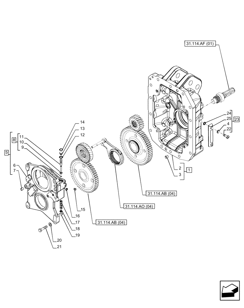 Схема запчастей Case IH PUMA 185 CVT - (31.114.AH[04]) - VAR - 338184, 758032 - PTO 540E/1000 RPM, HOUSING (31) - IMPLEMENT POWER TAKE OFF