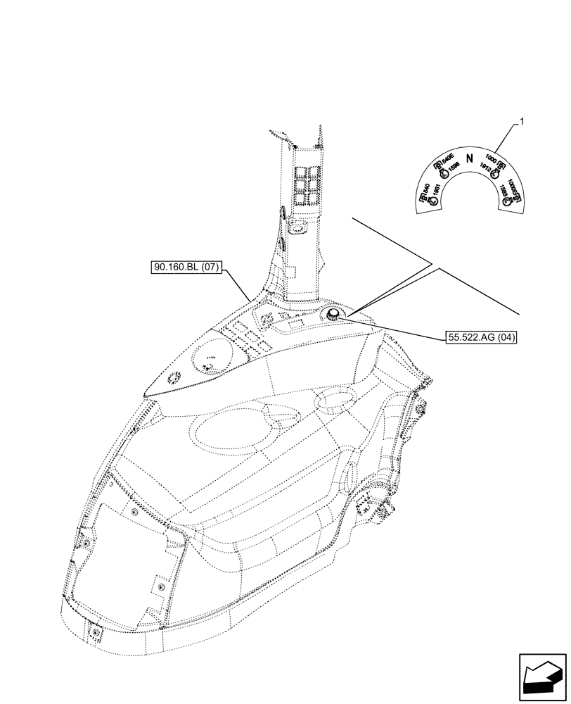 Схема запчастей Case IH PUMA 220 CVT - (90.108.AA[13]) - VAR - 758030 - DECAL, PTO 540/540E/1000/1000E RPM (90) - PLATFORM, CAB, BODYWORK AND DECALS