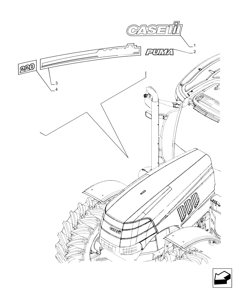 Схема запчастей Case IH PUMA 220 - (90.108.AB[03]) - DECAL, MODEL (90) - PLATFORM, CAB, BODYWORK AND DECALS
