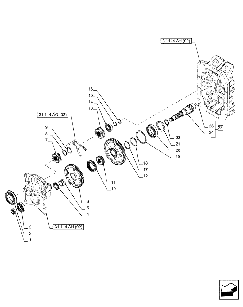 Схема запчастей Case IH PUMA 185 CVT - (31.114.AB[02]) - VAR - 338179, 338182, 391145, 758025, 758029 - PTO 1000/1000E RPM, DRIVEN SHAFT (31) - IMPLEMENT POWER TAKE OFF