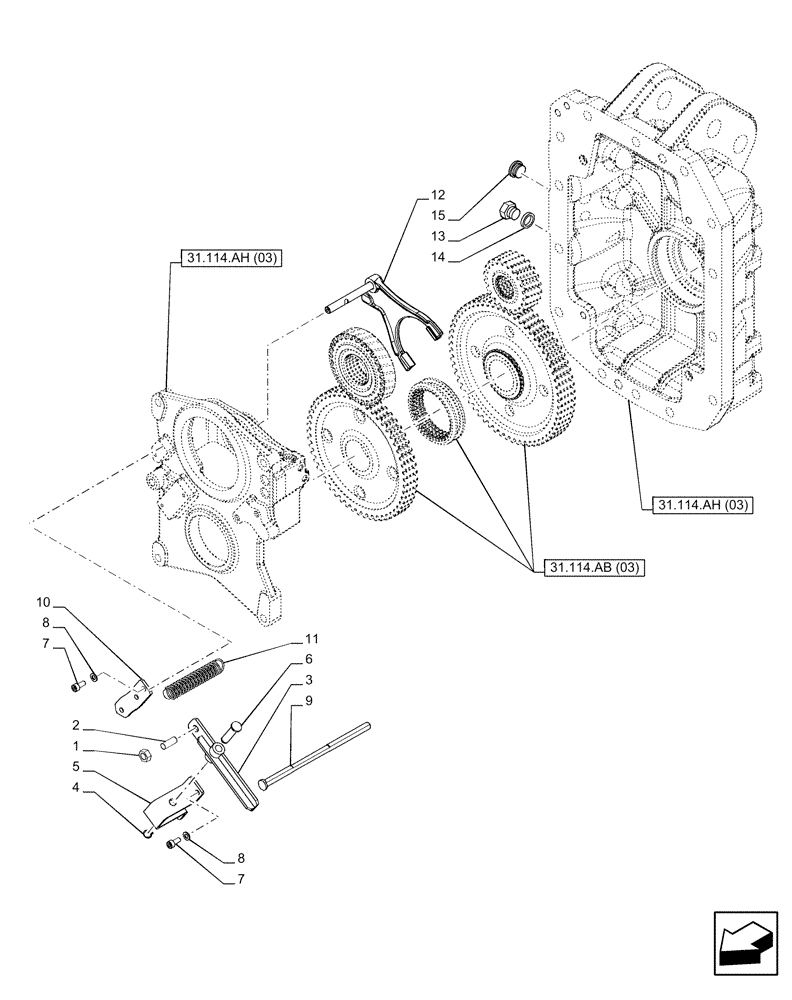 Схема запчастей Case IH PUMA 220 - (31.114.AO[03]) - VAR - 338183, 758031 - PTO 540/1000 RPM, SELECTOR (31) - IMPLEMENT POWER TAKE OFF