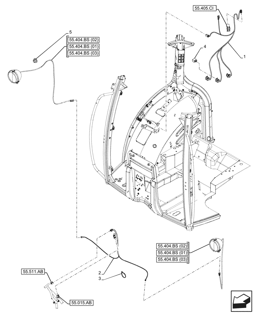 Схема запчастей Case IH PUMA 220 - (55.511.AA[01]) - VAR - 758998 - WORK LIGHT, WIRE HARNESS (55) - ELECTRICAL SYSTEMS