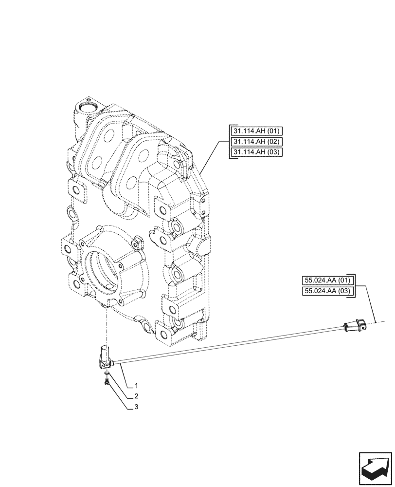 Схема запчастей Case IH PUMA 150 CVT - (55.048.AI[03]) - VAR - 758031 - PTO, SPEED SENSOR (55) - ELECTRICAL SYSTEMS