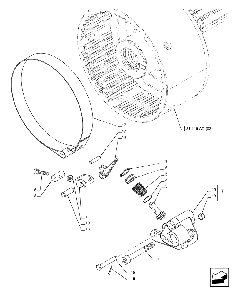 Схема запчастей Case IH PUMA 200 CVT - (31.119.AJ[02]) - VAR - 758030 - PTO 540/540E/1000/1000E RPM, BRAKE (31) - IMPLEMENT POWER TAKE OFF