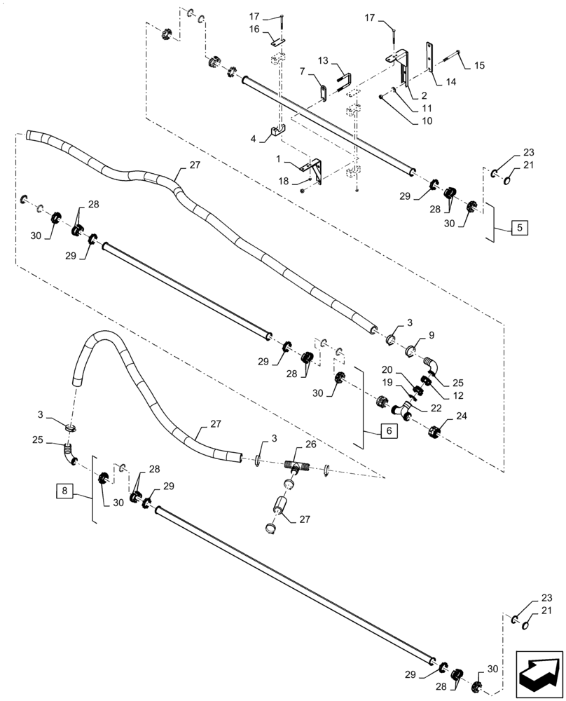 Схема запчастей Case IH PATRIOT 4440 - (78.110.AE[32]) - SPRAYBAR, 120, 7 SECTION, 20"/30" SPACING, RH OUTER AND BREAKAWAY, BSN YGT044001 (78) - SPRAYING